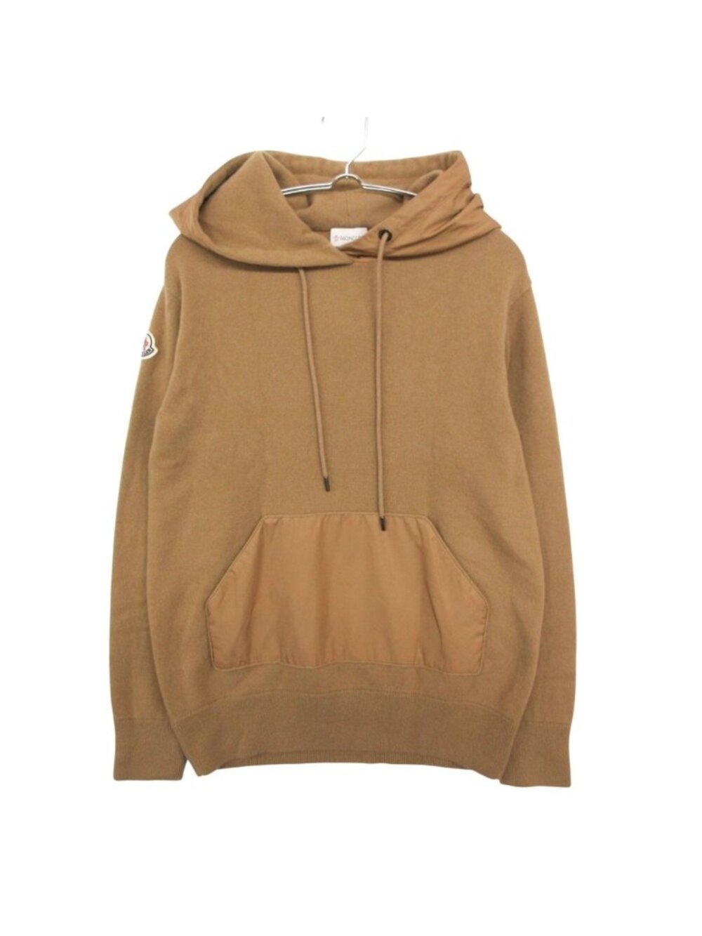 Moncler Hoodie Long Sleeve Wool Cashmere Blend Trim Pullover Arm Logo Patch